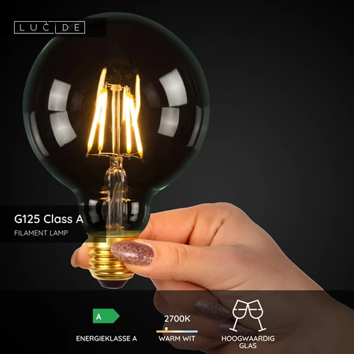 Lucide G125 Class A - Filament lamp - Ø 12,5 cm - LED - E27 - 1x7W 2700K - Transparant - USP